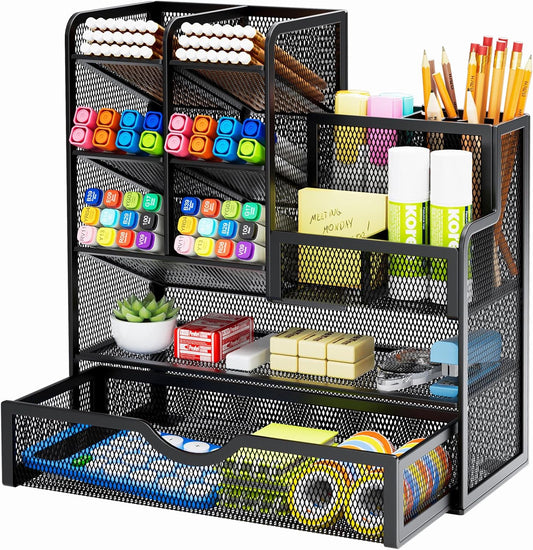 Marbrasse Mesh Pen Holder with Drawer - Desk Organization Essential
