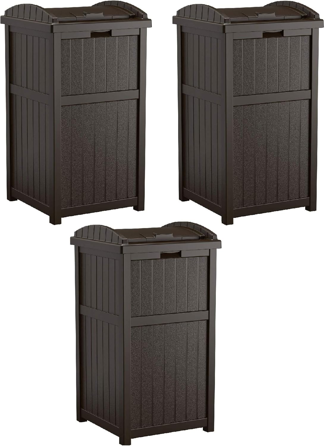 Suncast 3 Pack 33 Gallon Durable Plastic Hideaway Trash Can