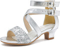 Girls Glitter Cross-Strap High Heels - Low Block Heel