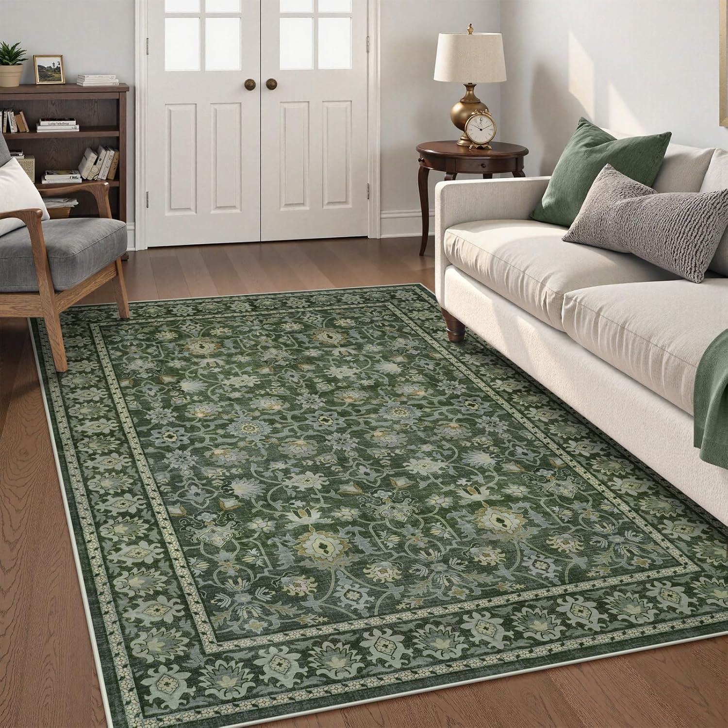 LIVEBOX Washable Area Rug 5x7 - Chic Green Boho Carpet for Home