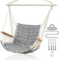 ROOITY Upgraded Hammock Chair Swing - Wooden Armrests, Anti-Slip Rings, 300 Lbs Capacity