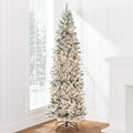 Best Choice Products Flocked Pencil Christmas Tree - Slim 6ft Pre-Lit