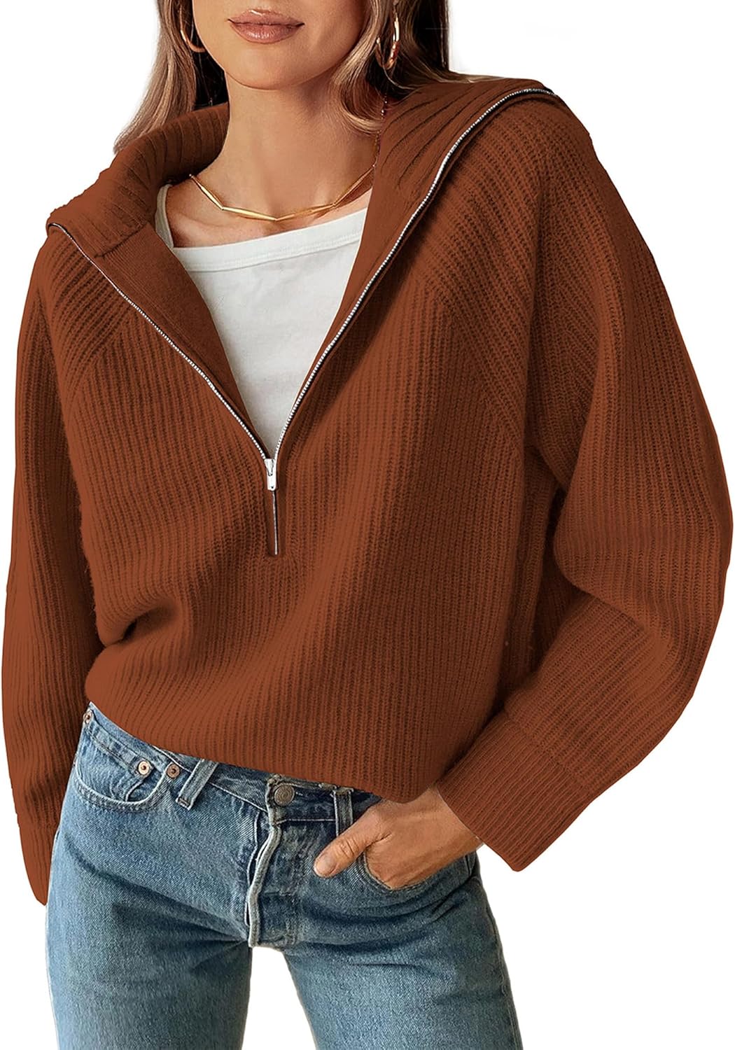 BTFBM Womens Quarter Zip Pullover Sweater for Fall 2025