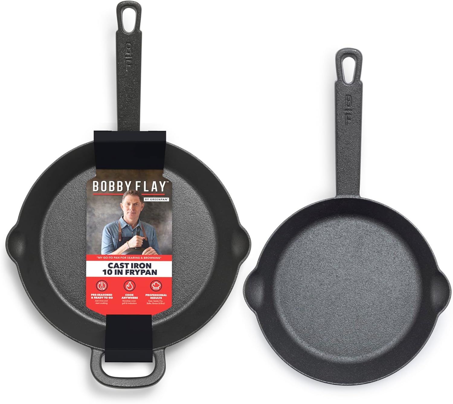 GreenPan x Bobby Flay 2 Piece Cast Iron Skillet Set for Cooking