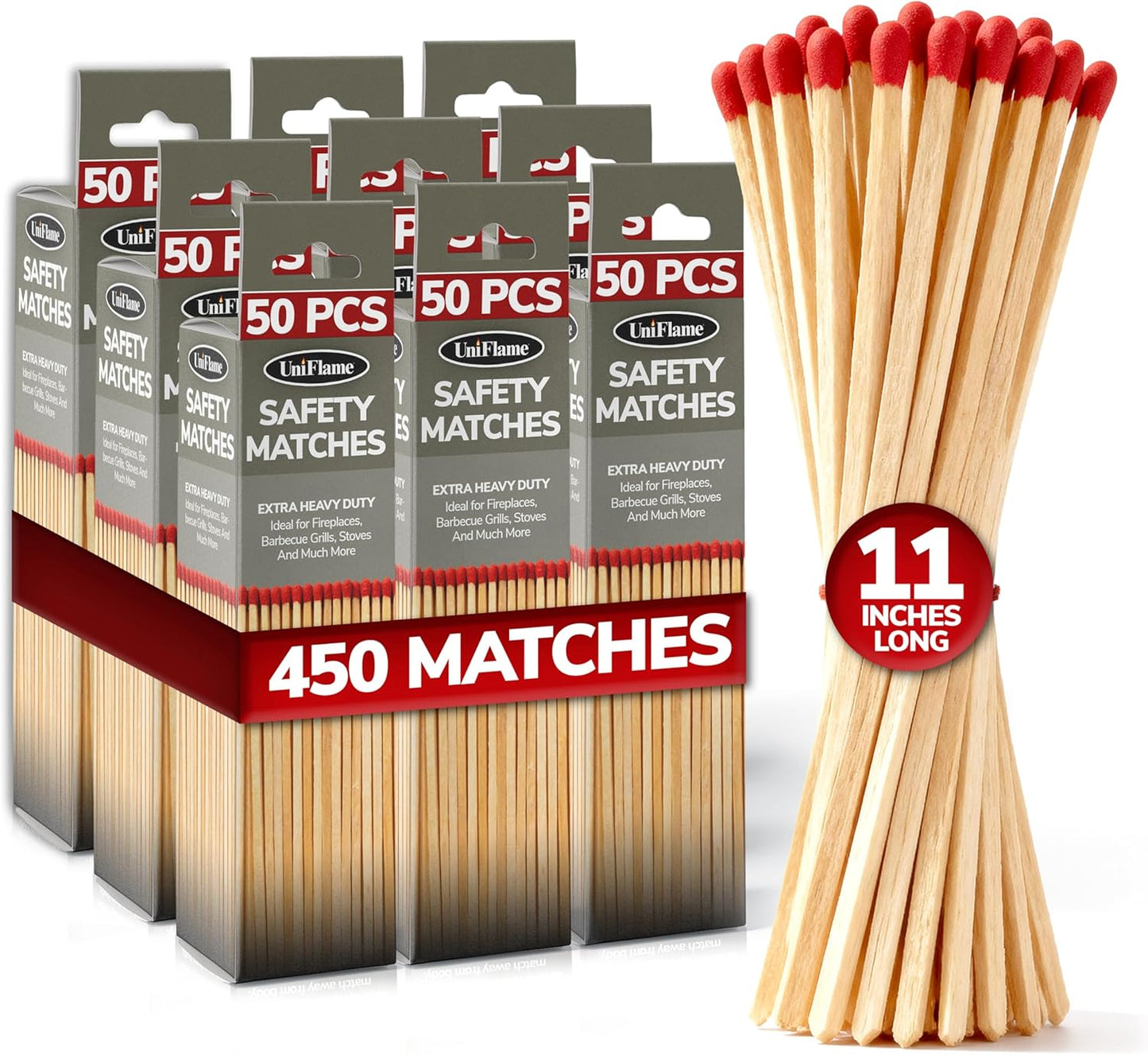 11-Inch Extra Long Wooden Safety Matches for Fireplaces & Grills
