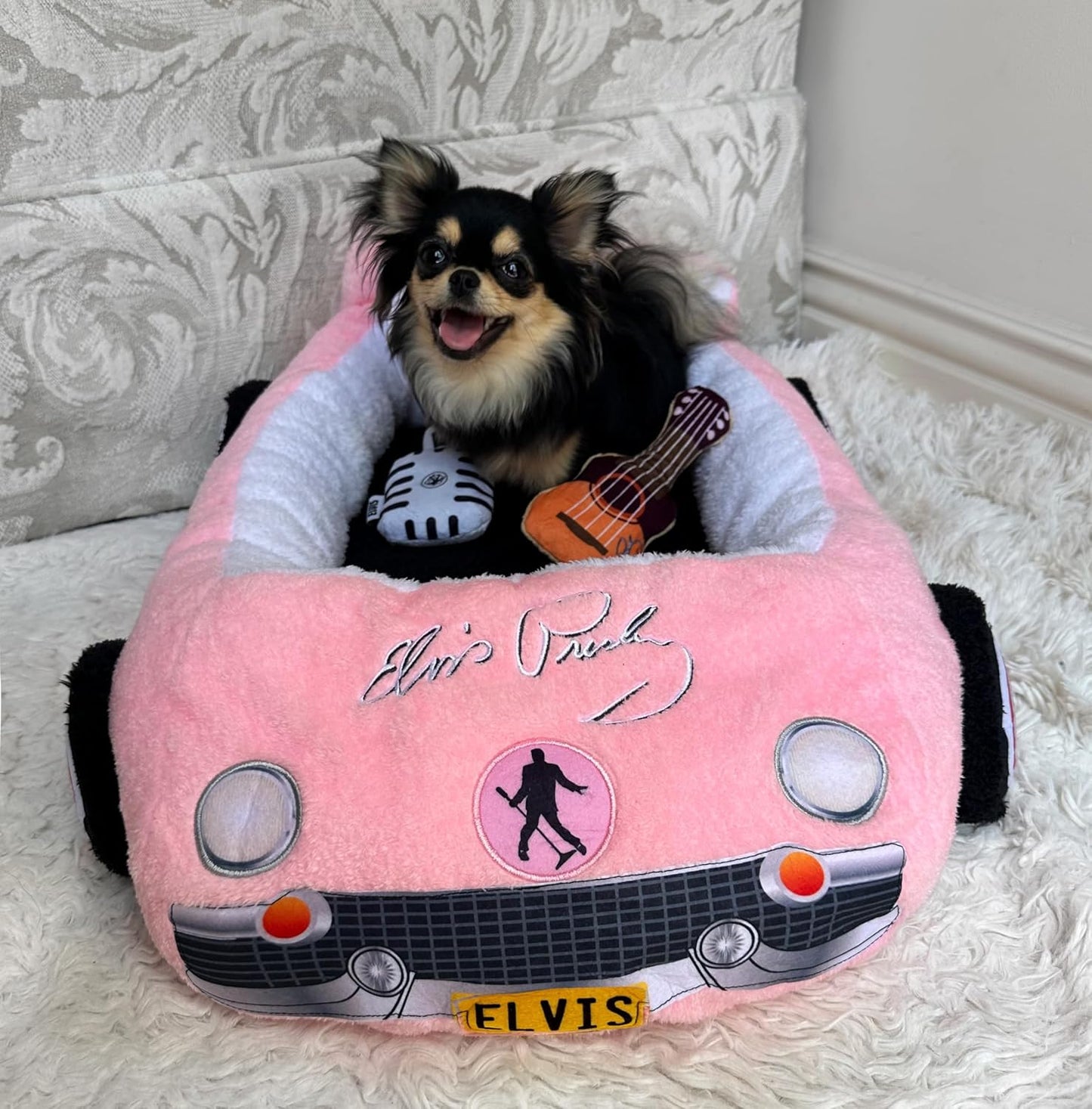 Elvis Plush Car Pet Bed with Musical-Design Pillows for Pets