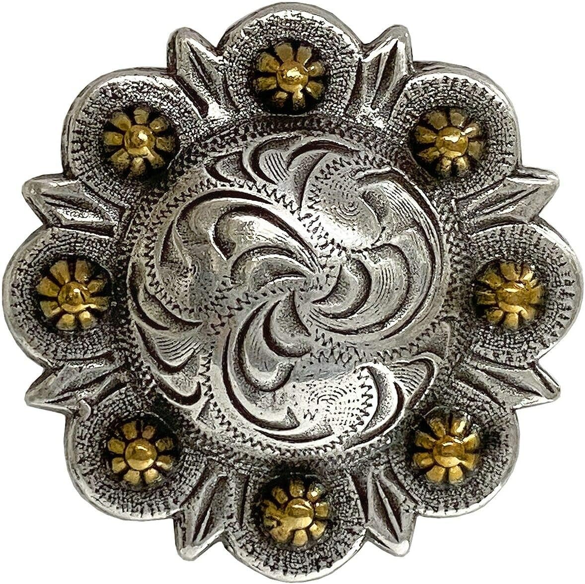 Leathercraft Saddle Conchos - Antique Gold Engraved Berry Design