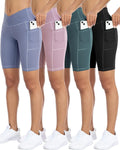 Biker Yoga Shorts 4 Pack with Pockets - High Waisted Tummy Control We