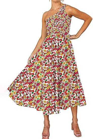 KIRUNDO Women One Shoulder Sleeveless Maxi Dresses for Beach