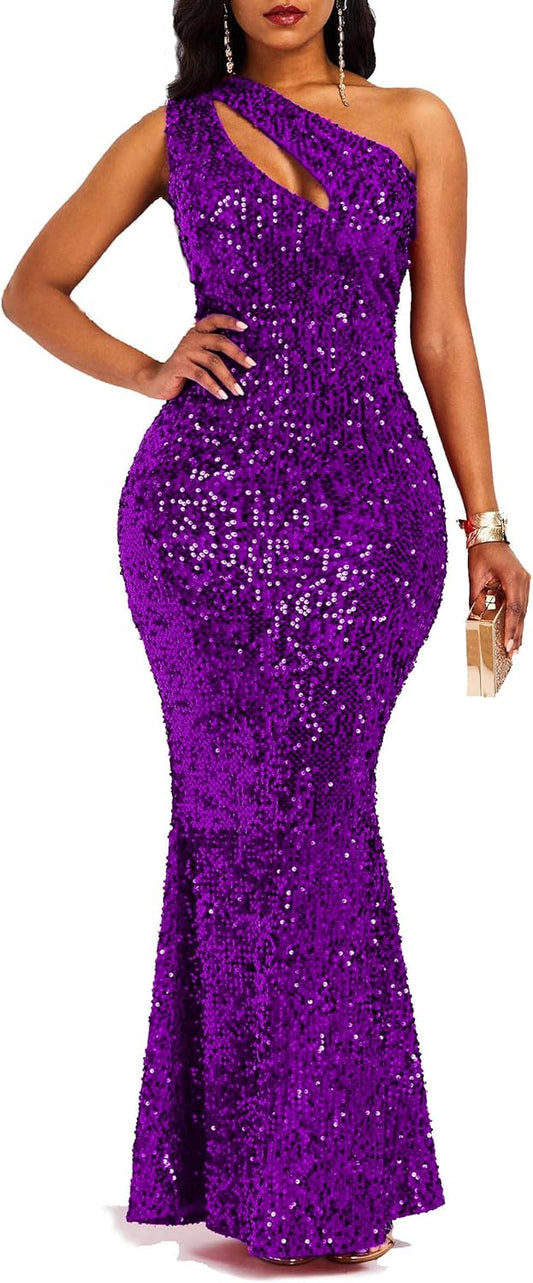 VERWIN Sequins Fashion Sleeveless Mermaid Maxi Dress for Parties