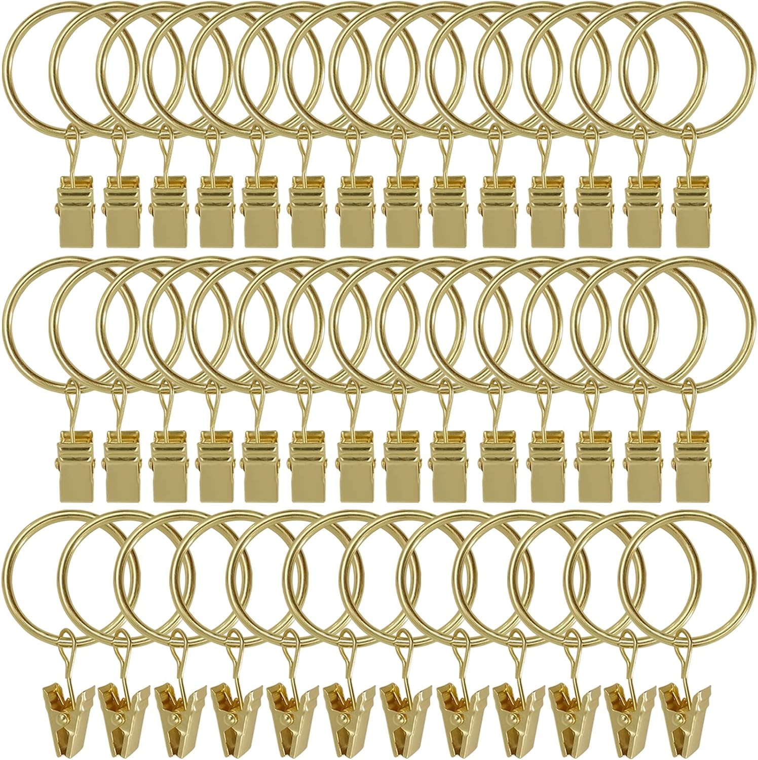 Gold Curtain Rings 40 Pack - 1 Rod Clips - Easy Drapery Hanging