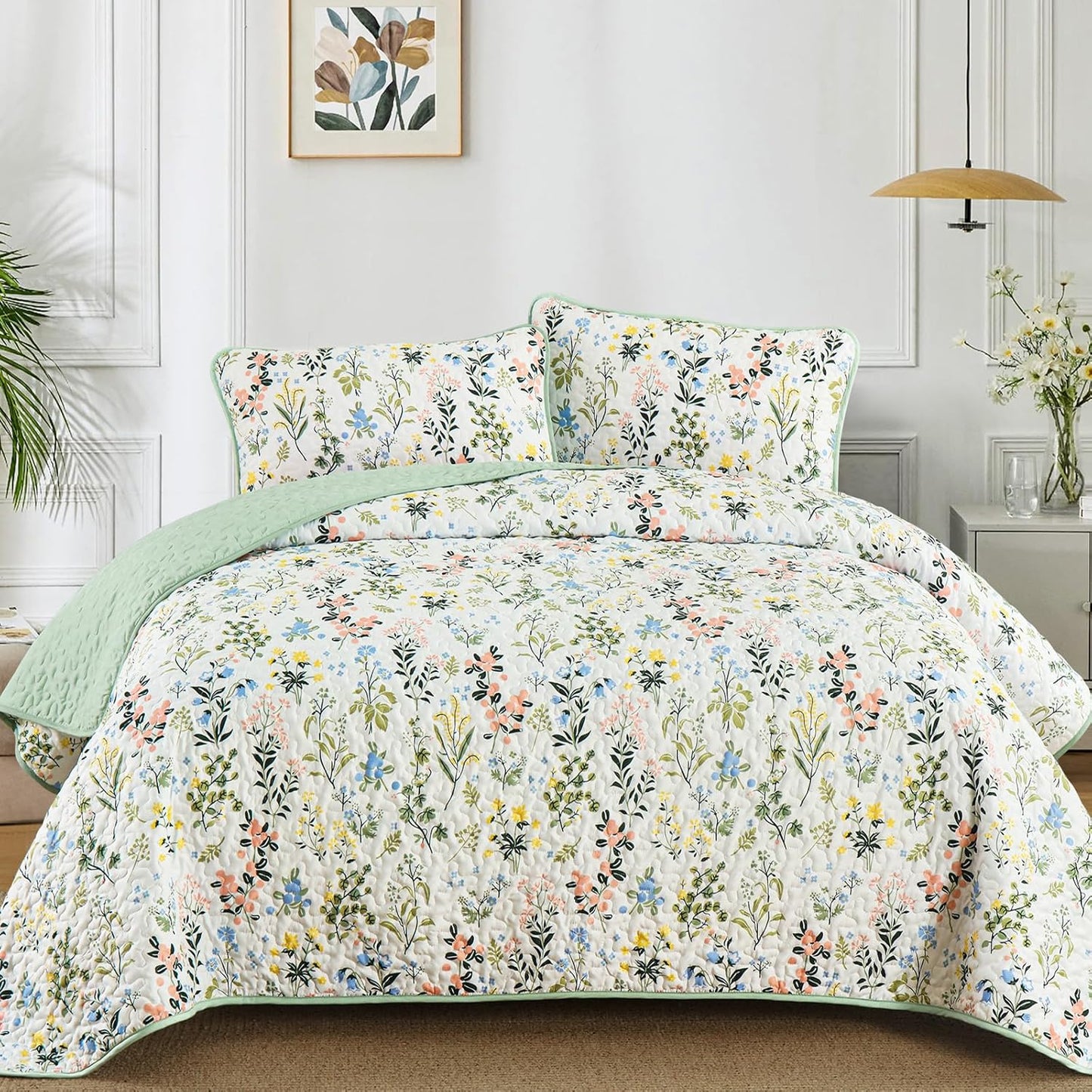 Anibedding Floral Quilt Set Twin Size for All Seasons