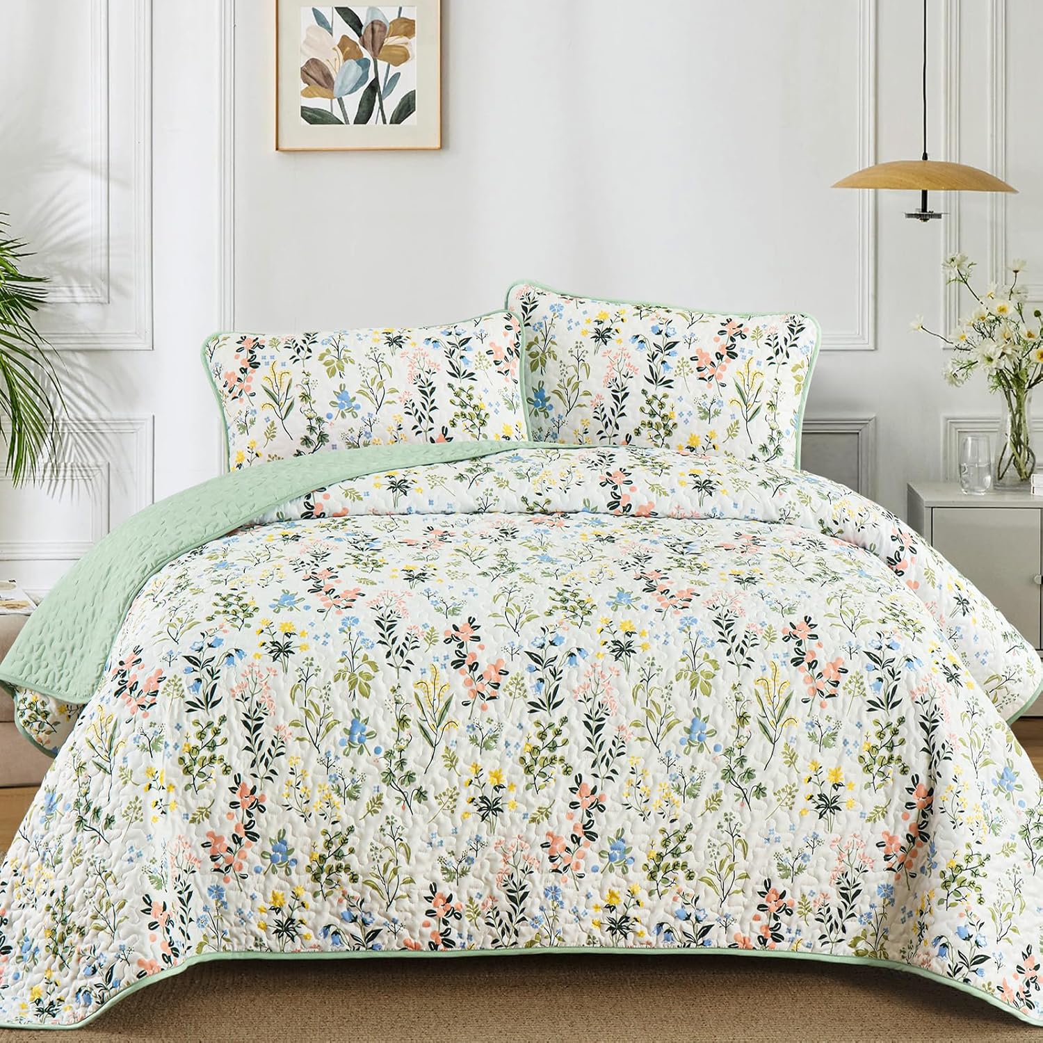 Anibedding Floral Quilt Set Twin Size for All Seasons
