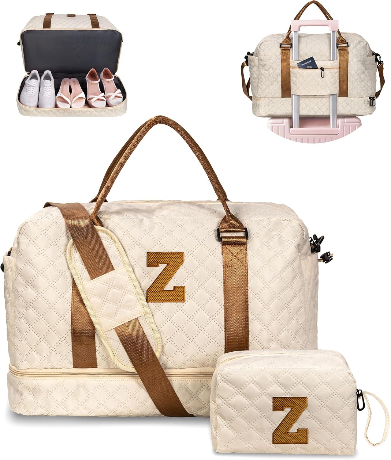 Personalized Initial Duffle Travel Bag with Cosmetic Bag