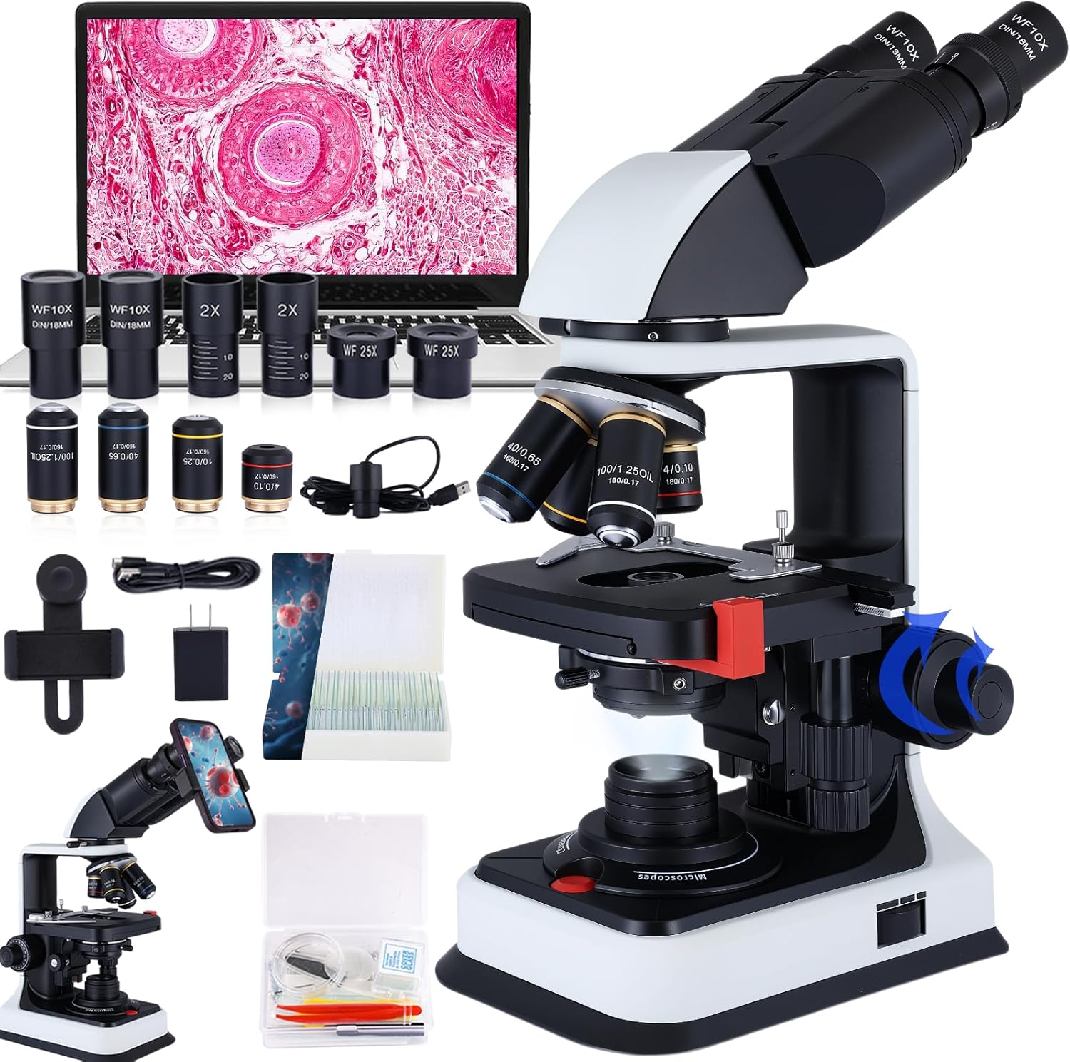 40X-2500X Binocular Microscope for Beginners and Adults