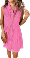 Women's Sleeveless Denim Jean Dress - Casual Knee Length Summer Fit