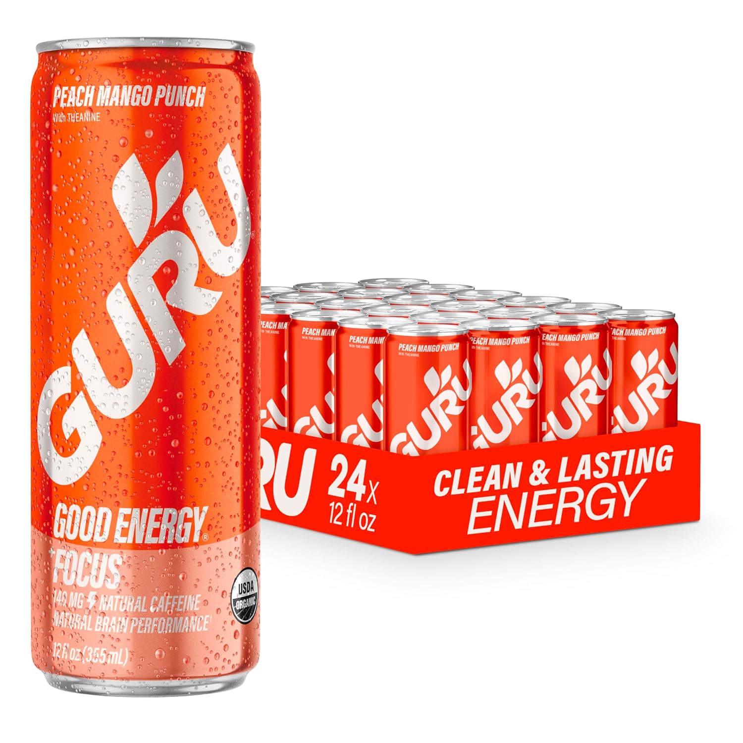 GURU Peach Mango Punch Organic Energy Drink for Clean Energy
