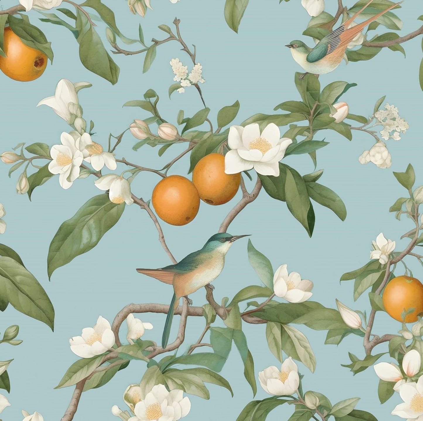 Blue Bird Wallpaper Peel and Stick for Vintage Floral Decor