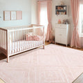 Area Rug 6x9 Machine Washable Low Pile Tribal Rug - Light Pink/Cream