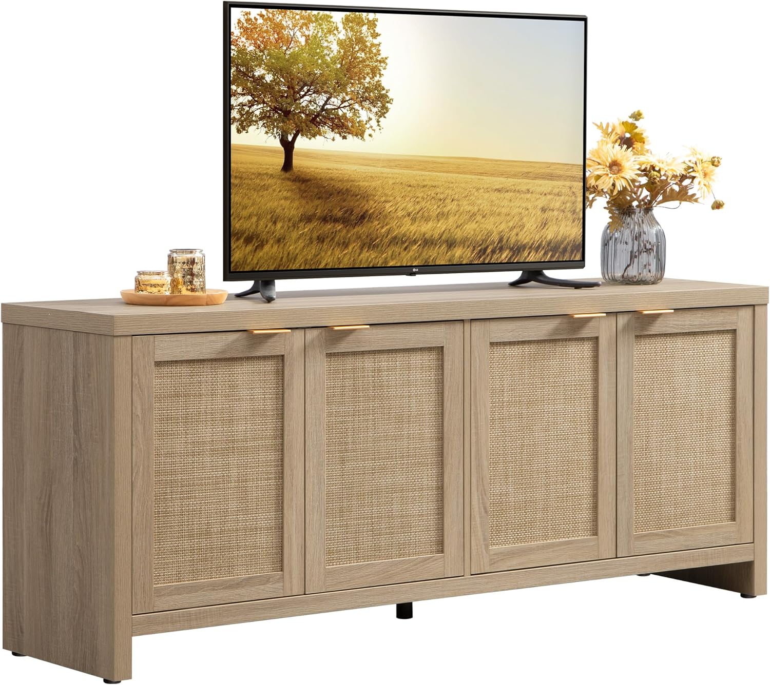 SICOTAS Boho TV Stand - Chic Rattan Storage