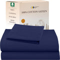 Twin Bed Sheets Set - Natural 100% Cotton Sateen - Navy Blue