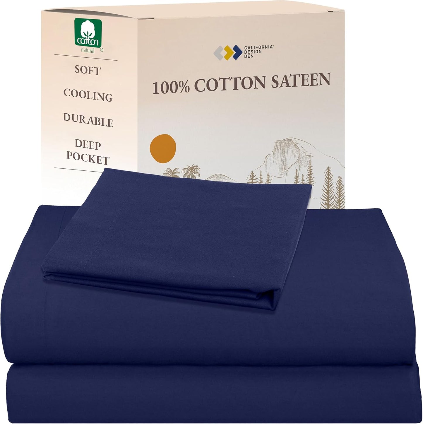 Twin Bed Sheets Set - Natural 100% Cotton Sateen Bedding