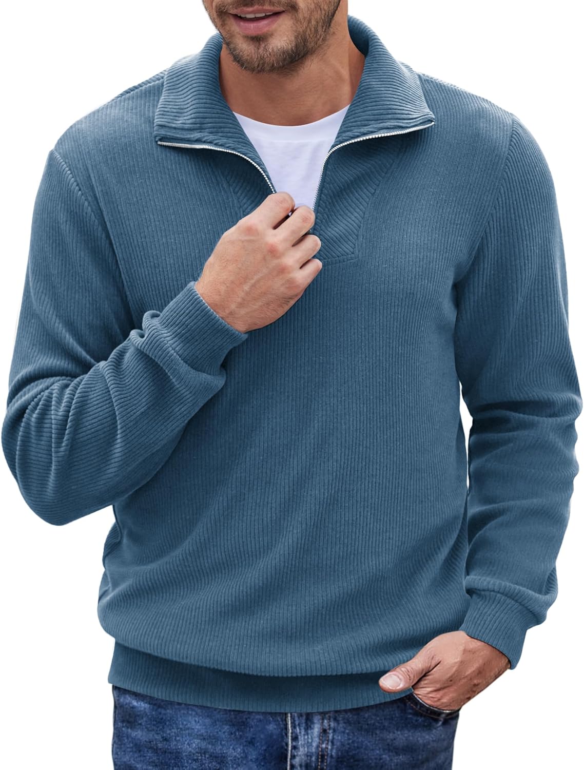 COOFANDY Men's Quarter Zip Pullover Mock Neck Casual Sweater