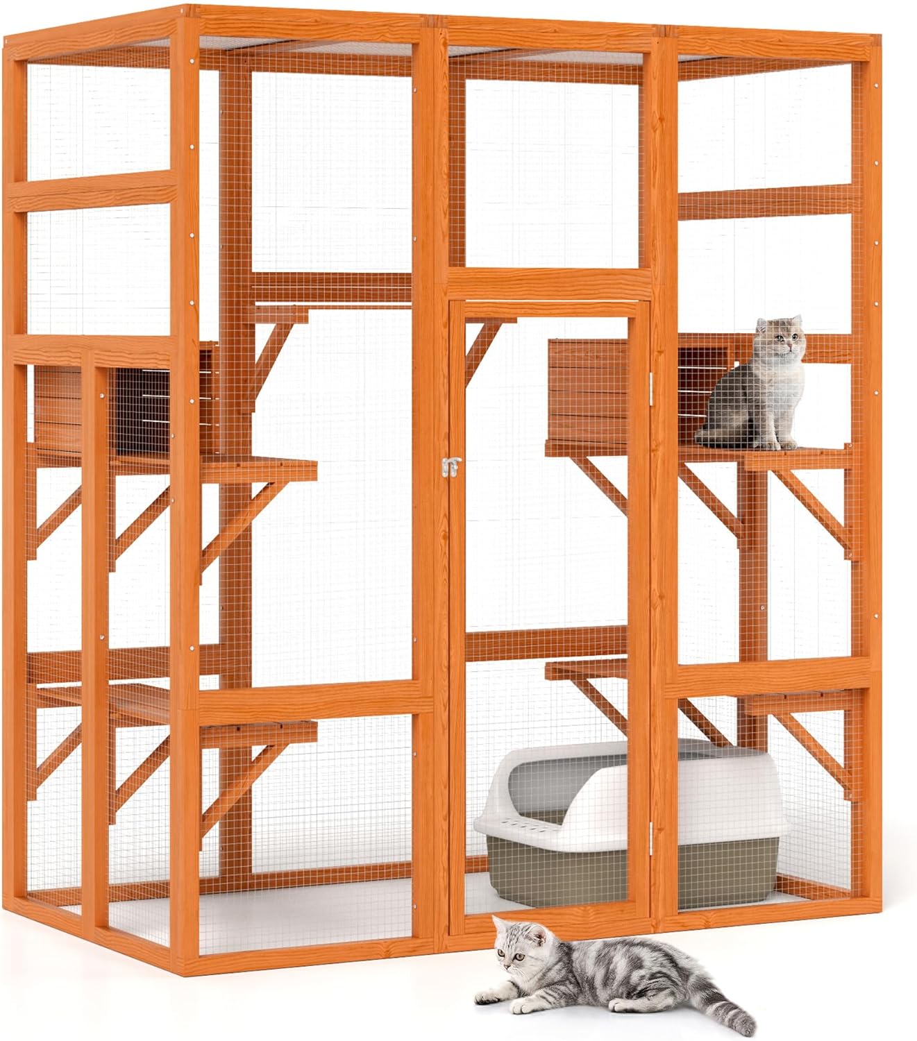 71Inches Large Wood Catio Outdoor Cat Enclosure with Perches