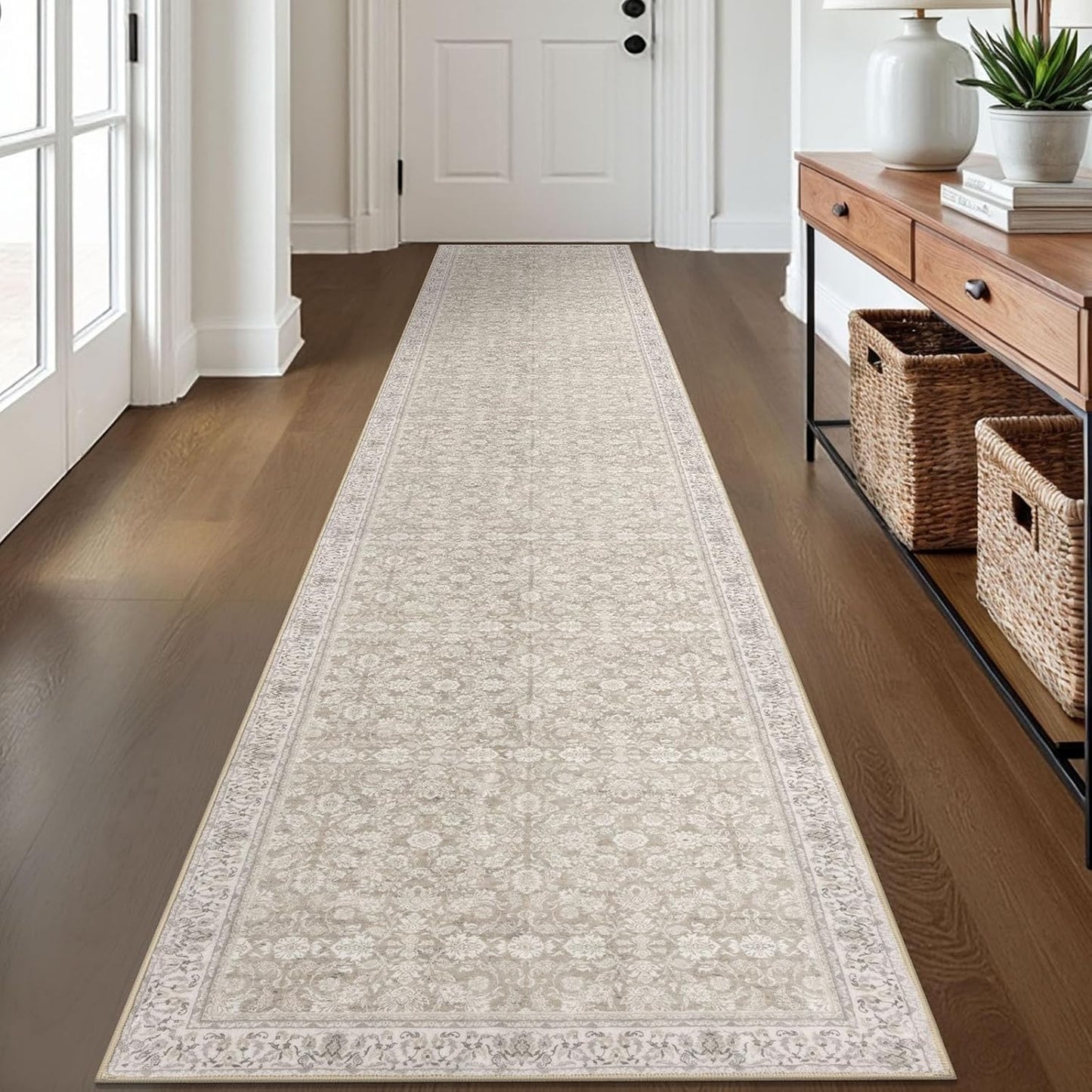 2x12 Washable Runner Rug for Kitchen - Soft Non-Slip Floral Design