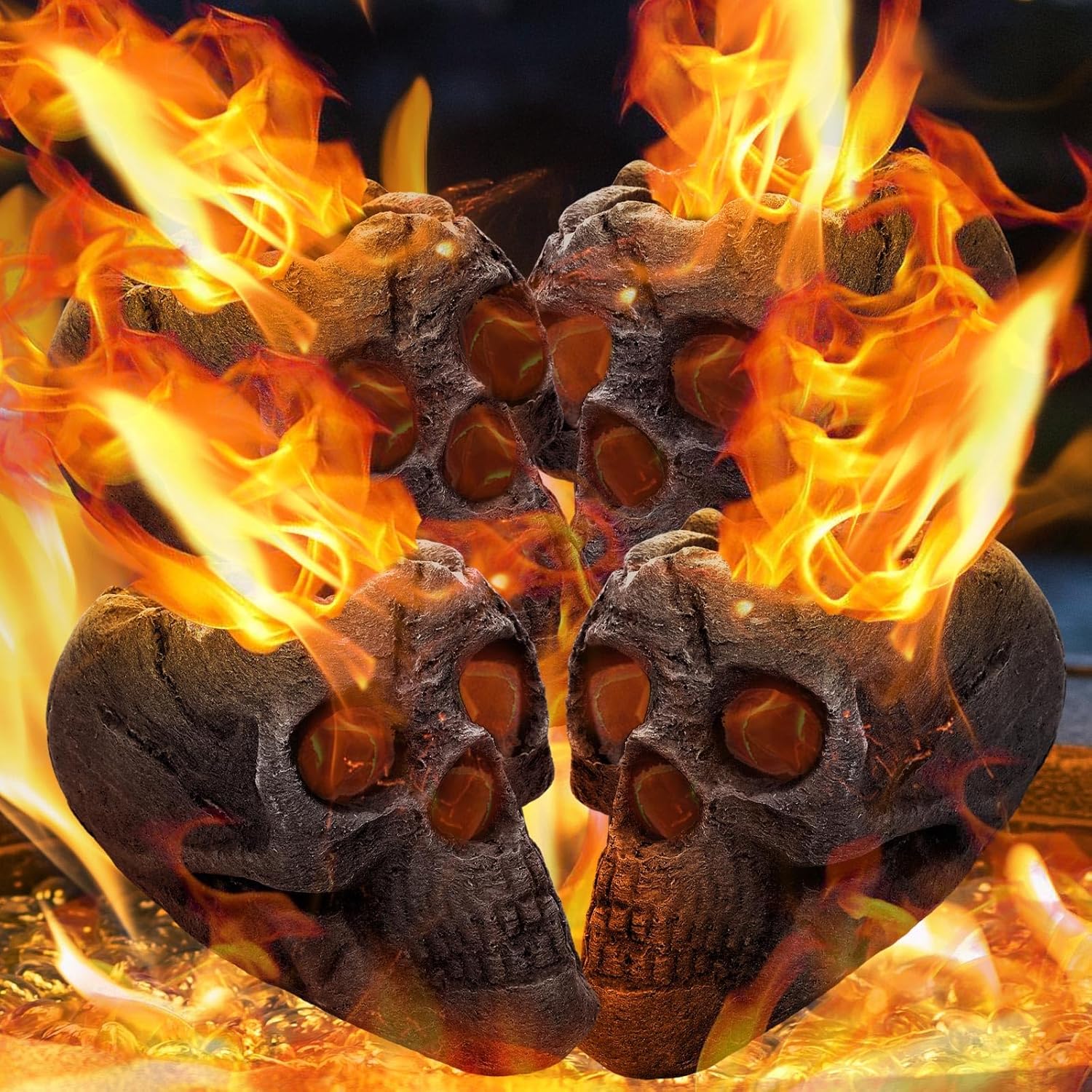 4 Pack Fire Pit Skulls for Halloween Decor and Bonfire Fun