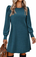 Women's Knit Puff Sleeve Tunic Dress - Comfortable Fall Staple