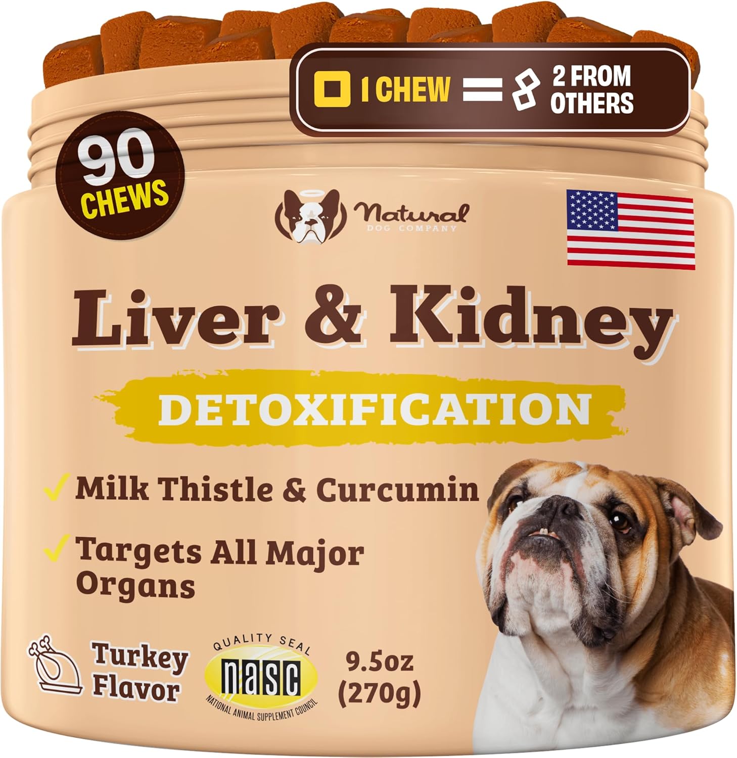 Natural Dog Company Liver & Kidney Supplement for Dogs 90 Soft Chews