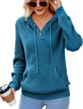 VIMPUNEC 2025 Fall Womens Oversized V Neck Knit Hoodie - Cozy Layering