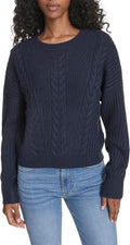 Womens Solid Cable Crewneck Bobbi Pullover Sweater - Classic Staple