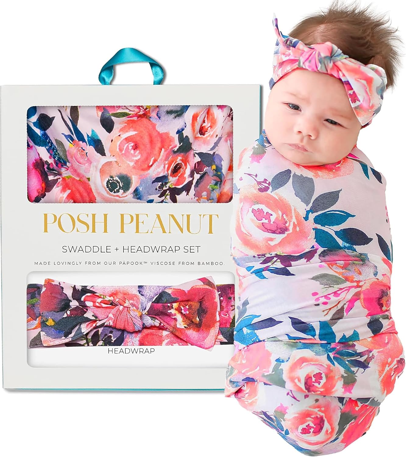 Posh Peanut Swaddle Blanket & Headband Set for Newborn Girls