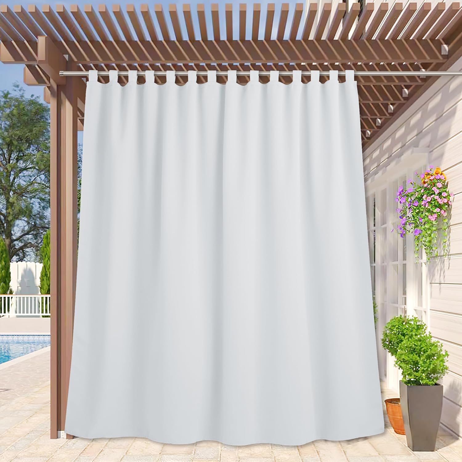 RYB HOME White Outdoor Curtains for Privacy and Sun Protection
