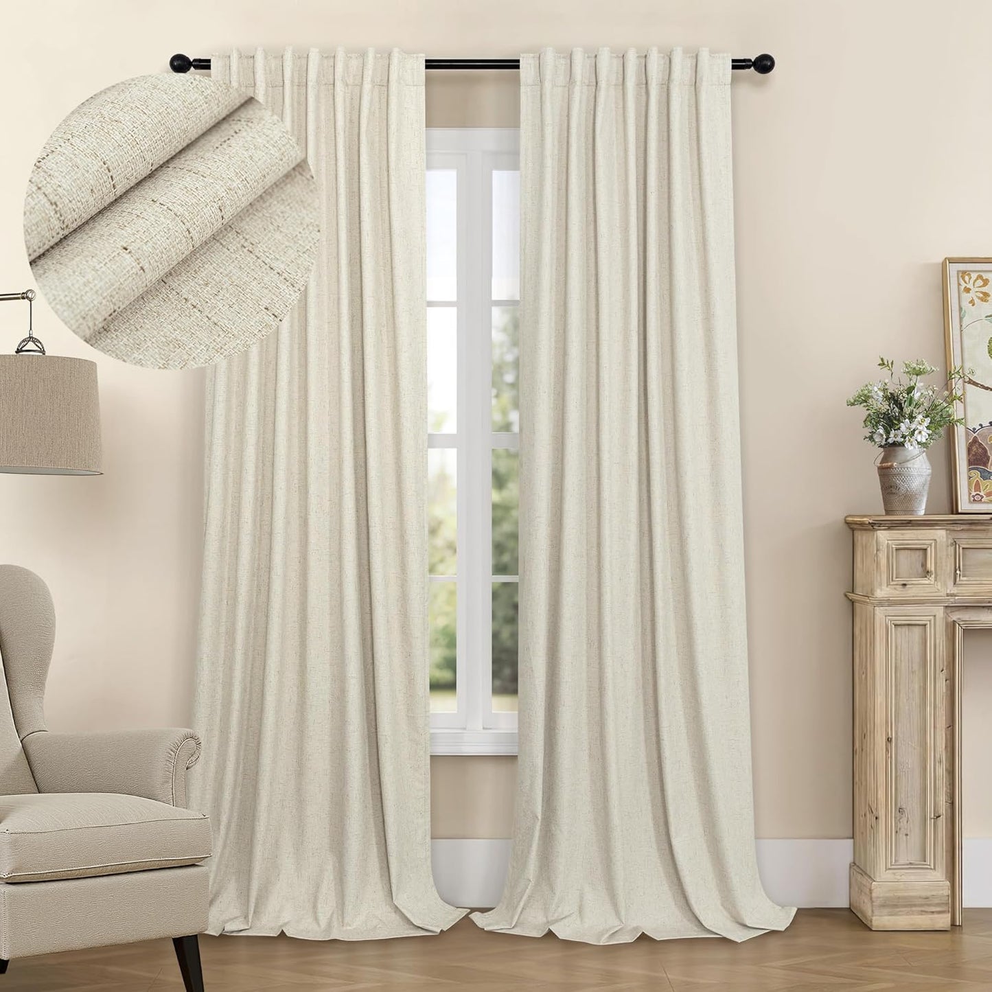 Burlap Curtains 90 Inches Long for Bedroom and Living Room
