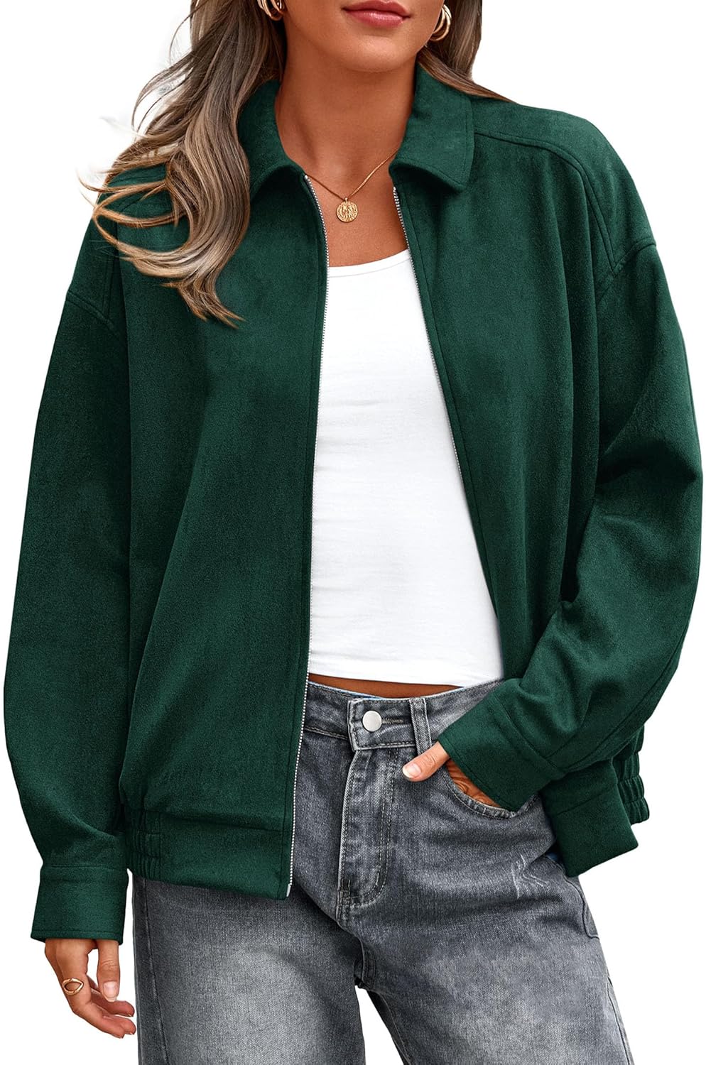 PRETTYGARDEN Faux Suede Bomber Jacket for Trendy Winter Style