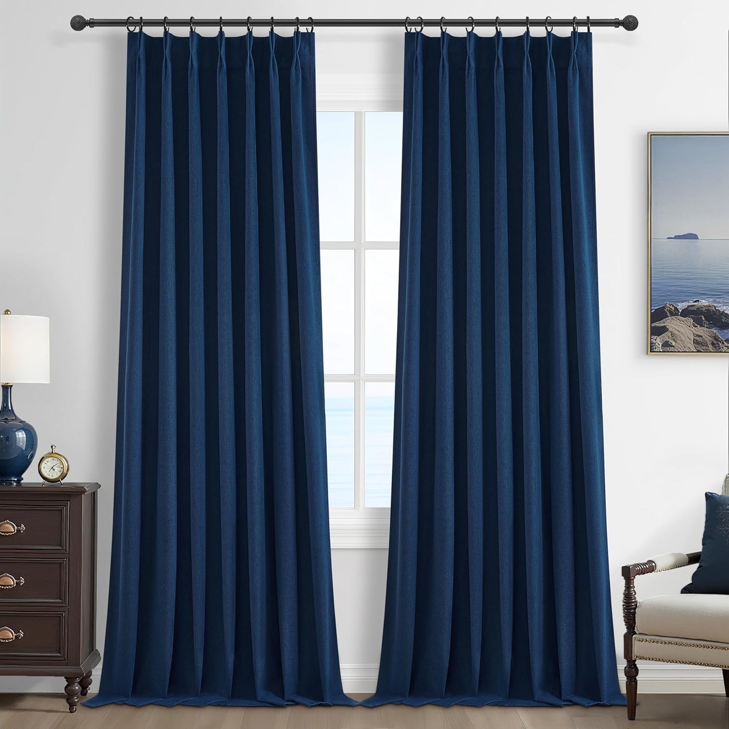 Navy Blue Blackout Curtains for Kids Rooms, 108 Inch Length