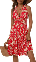 Women's Halter Neck Floral Sundress with Pockets - Flattering Fit