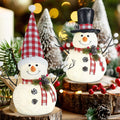 2 Pack Red and White Christmas Table Decor - Lighted Plush Snowmen