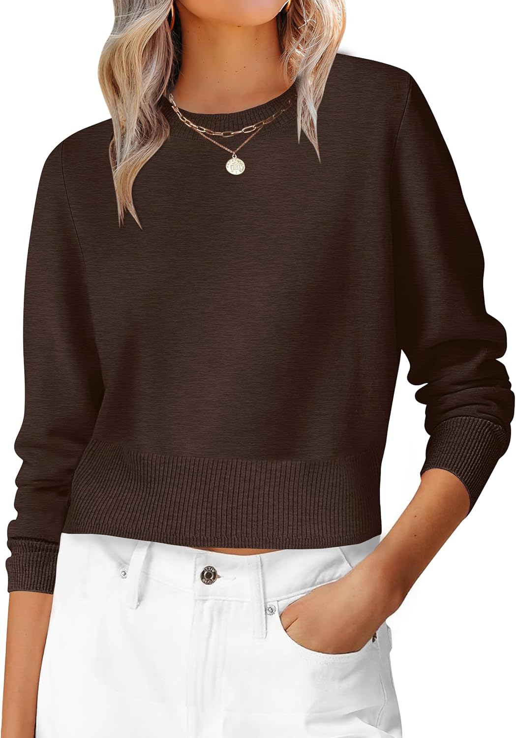 Womens Long Sleeve Cropped Sweater for Fall Fashion Style