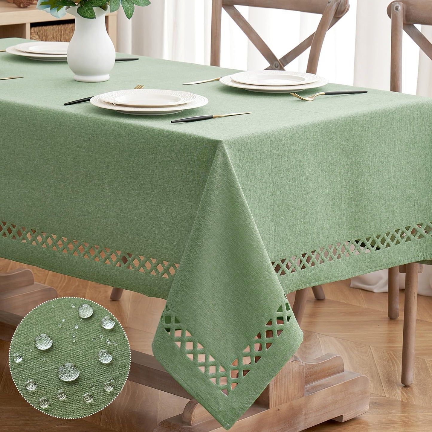 MIULEE Sage Green Thick Polyester Linen Tablecloth for Events