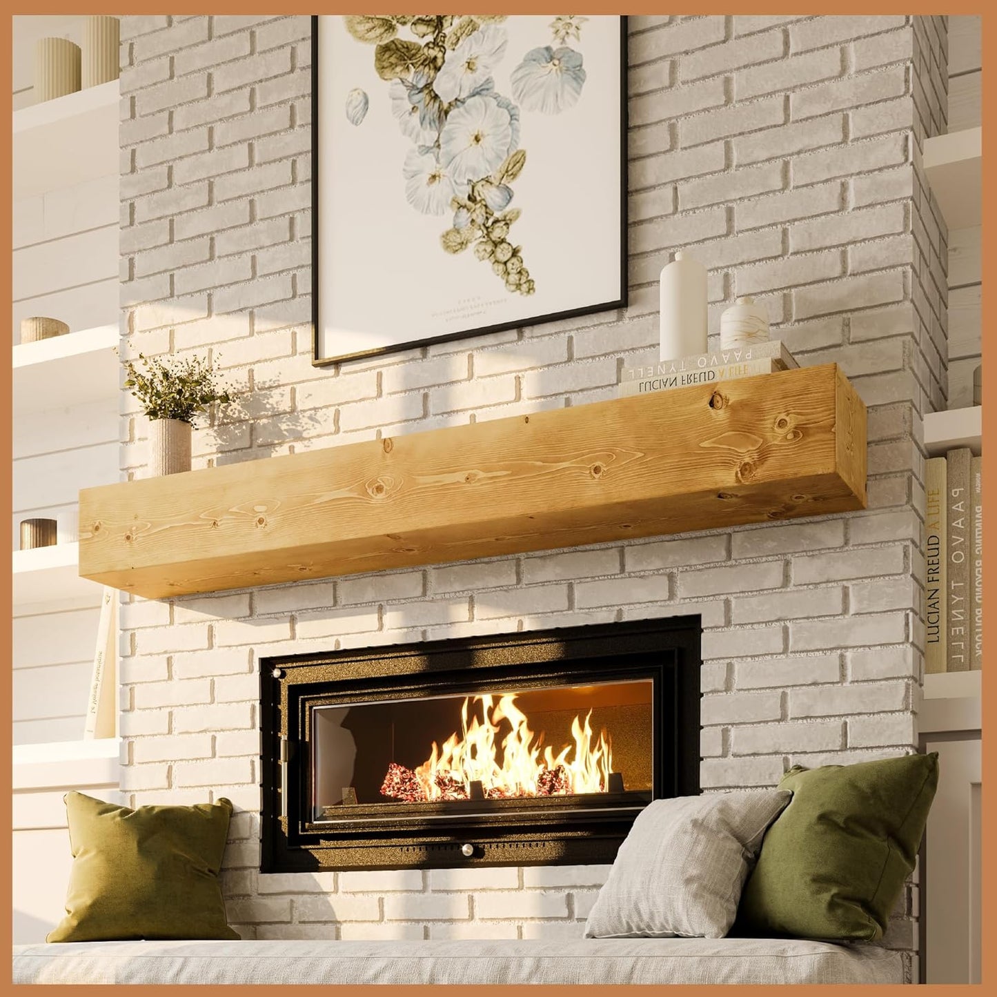 Rustic Fireplace Mantle Shelf 60 Inch - Handcrafted Wood Decor