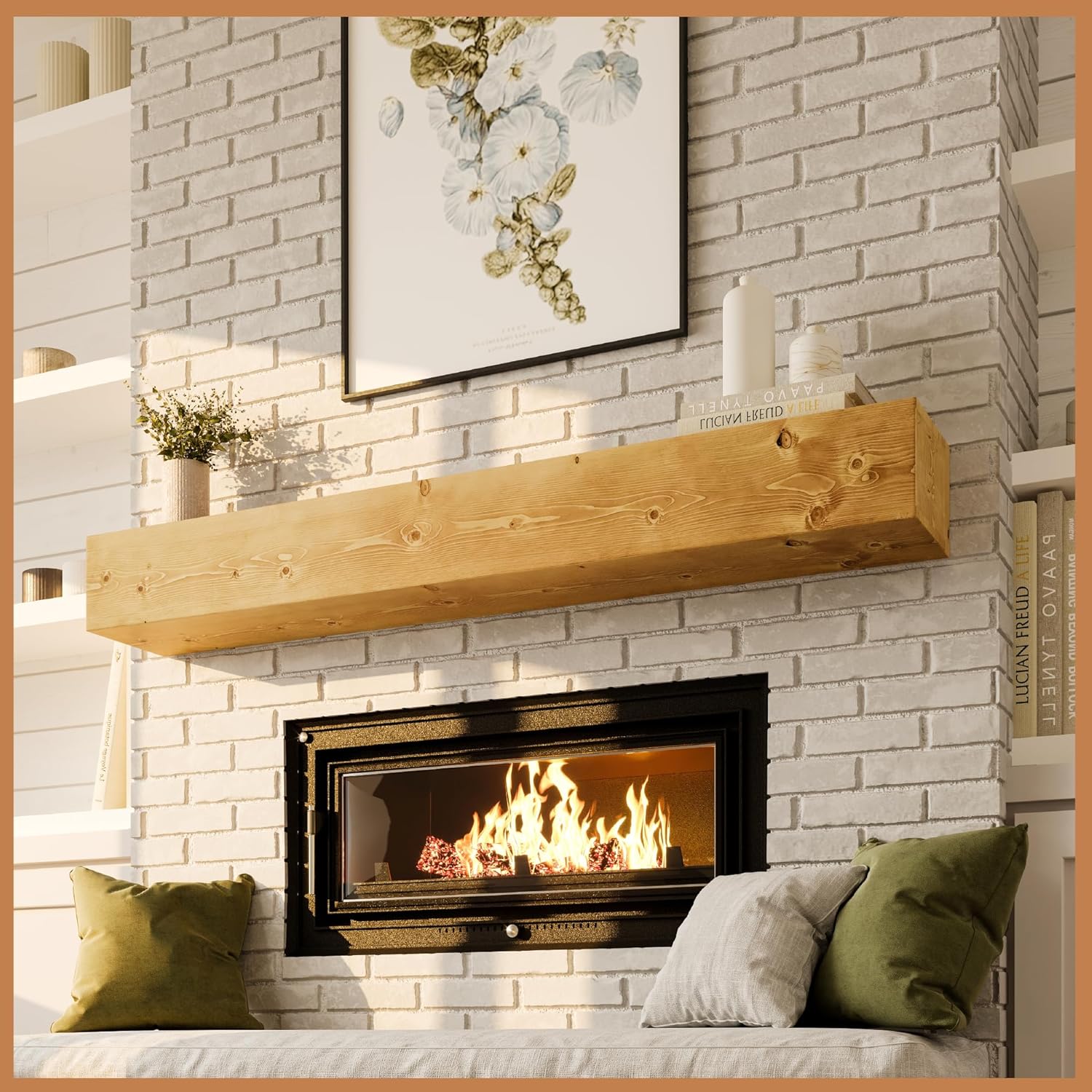 Rustic Fireplace Mantle Shelf 60 Inch - Handcrafted Wood Decor