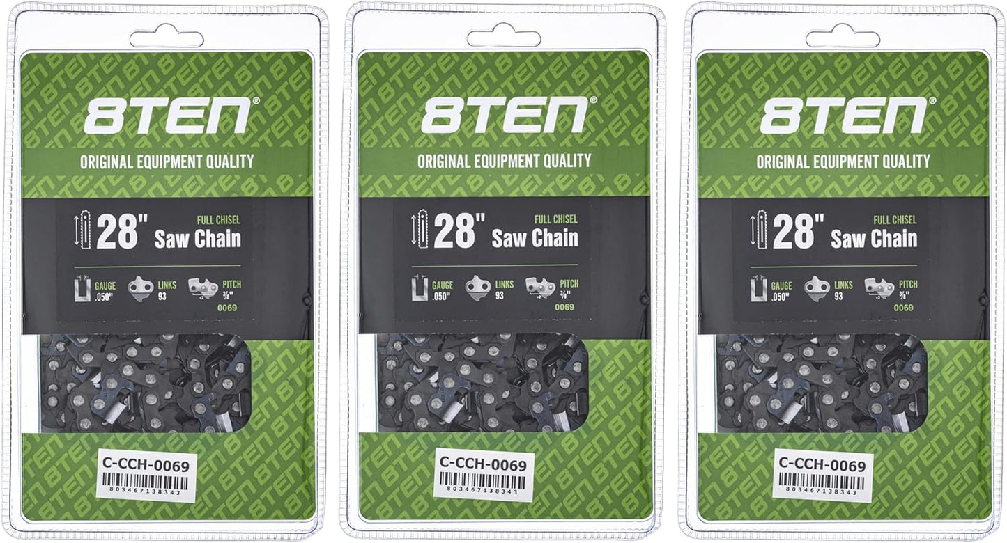 8TEN Full Chisel Chainsaw Chain 28 Inch for Echo and Husqvarna