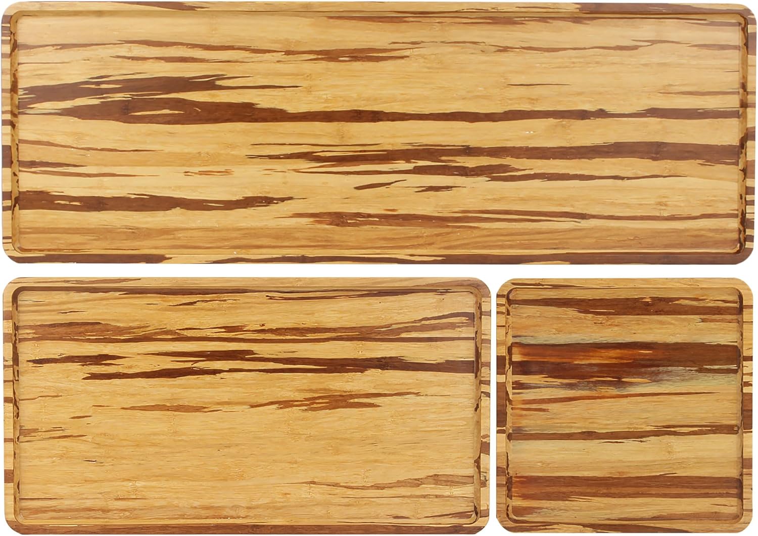BambooMN Rectangular Nested Bamboo Serving Trays - 3 Size Set