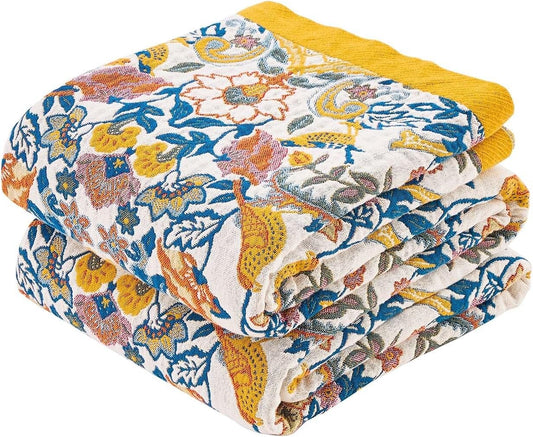 Boho Blanket Throw Quilt - 100% Cotton Soft Lightweight Comfort