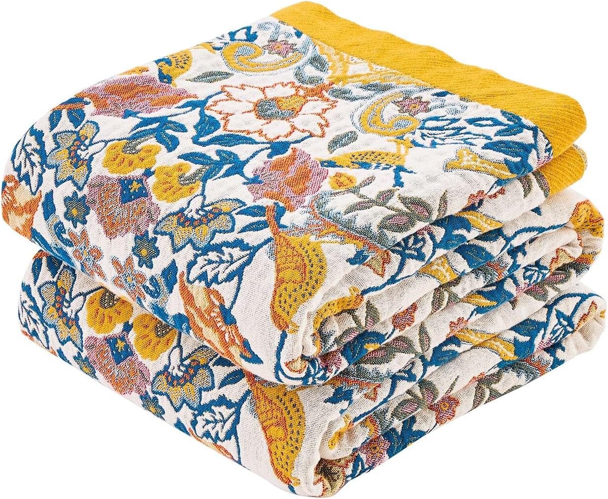 Boho Blanket Throw Quilt - 100% Cotton Soft Lightweight Comfort