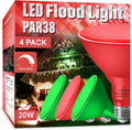 PAR38 Red Green Flood Lights 4 Pack - Dimmable 20W Holiday Bulbs